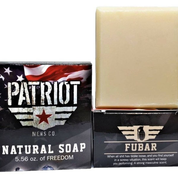 FUBAR Natural Men's Soap Bar, handmade, natural oils, moisturizing, long lasting, rich creamy lather, masculine, veteran made and owned