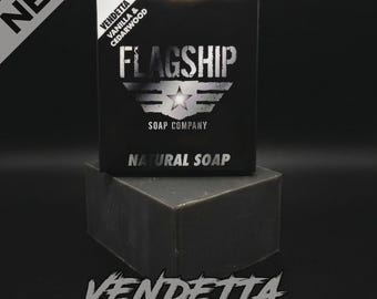 Vendetta Natural Men's Soap - Vanilla and Cedarwood Scent with Activated Charcoal - Handmade in USA - Tactical Bar Soap - Flagship Soap