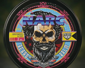 NARC Beard Balm - High Hold Birchwood & Oud Scent - Retro 80s Style Men's Grooming - 2oz Natural Beard Wax - Veteran Owned Idaho Made