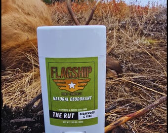 Natural Men's Deodorant, 24 Hour Protection, Aluminum and Baking Soda Free, The Rut Pine and Cedarwood Scent, Veteran Owned Flagship Soap Co