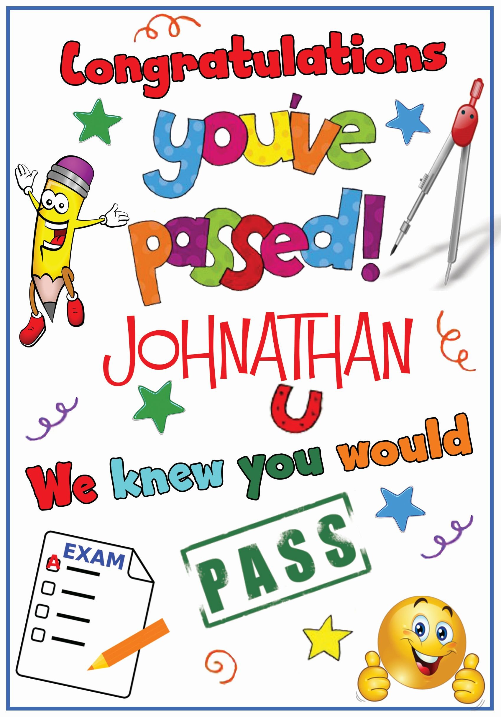 Personalised Exams Passed Card (3 Colours)