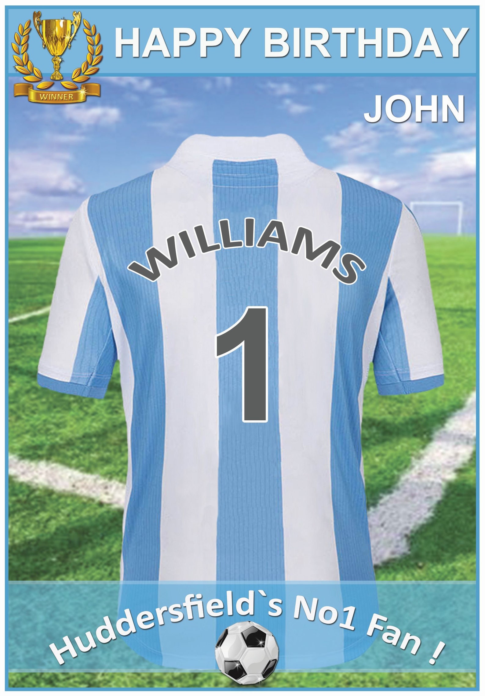 Personalised Huddersfield Inspired football Birthday Card 2 Etsy