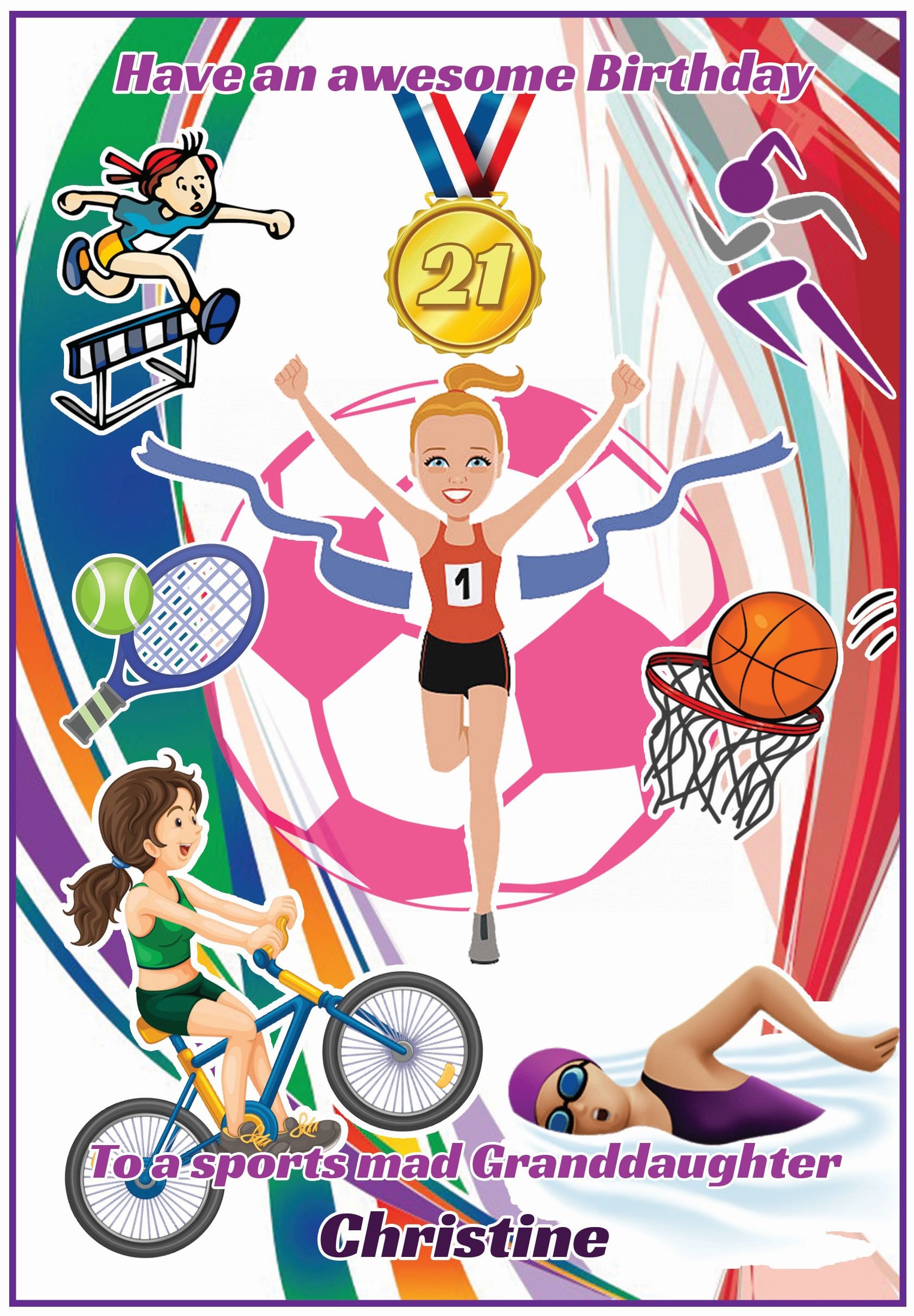 Personalised sporty girl birthday card