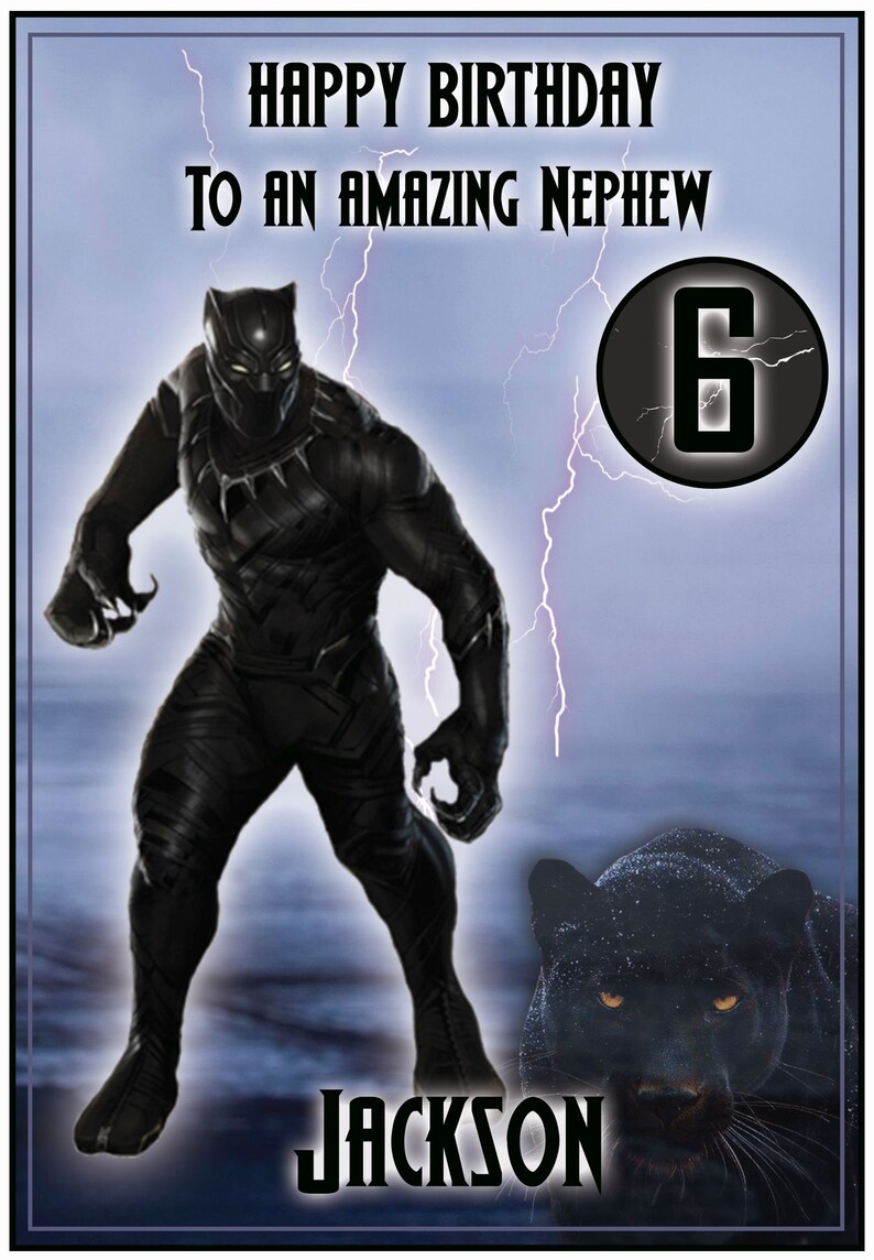 AGE BLACK PANTHER PERSONALISED BIRTHDAY CARD RELATION ANY NAME