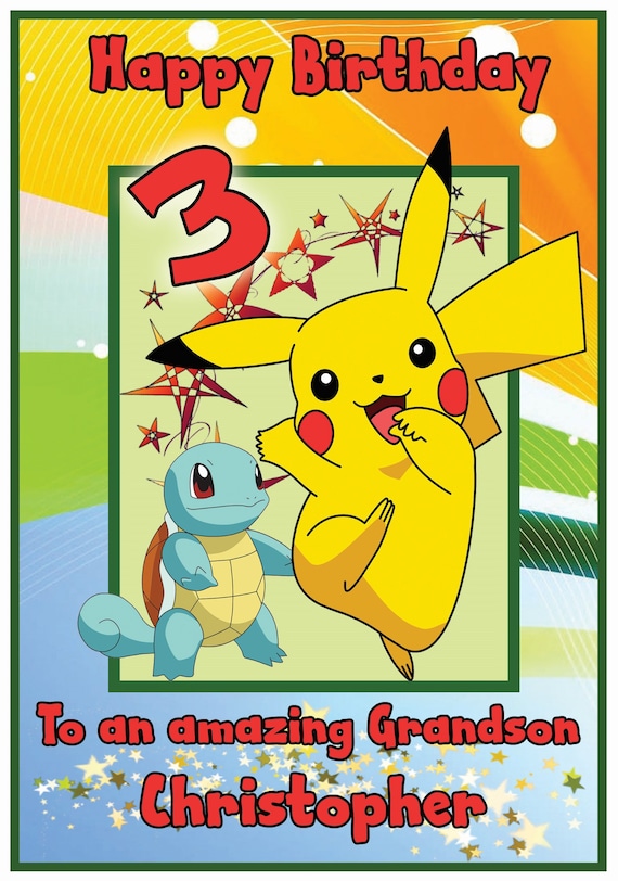 Personalised Birthday card Pikachu any name//relation//age
