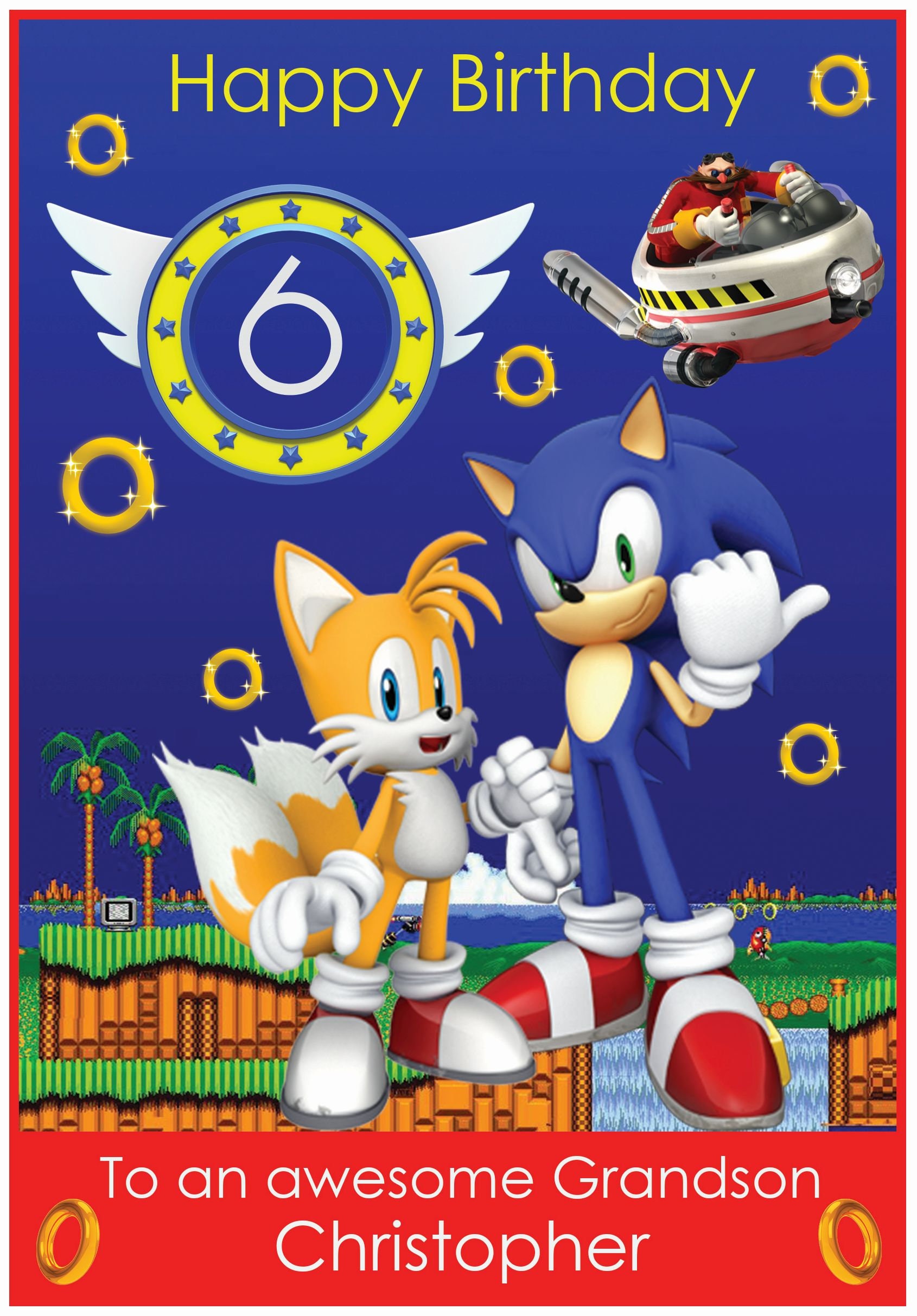Personalised Sonic The Hedgehog Birthday Card