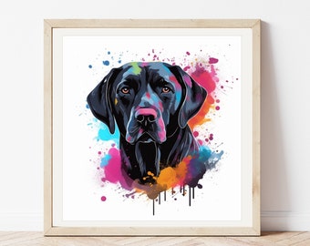 Black Lab Dog Art Print Poster, Gift for Dog Lover, Dog Breed Painting Wall Art, Square Dog Art Poster, Black Labrador Retriever Portrait