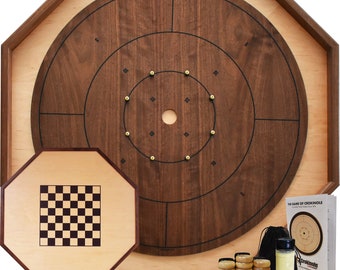 The Walnut Gold Standard Crokinole Board - Traditional Octagon Game Set - 24 Inch Playing Surface