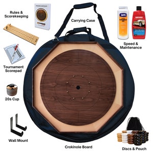 The Large Walnut Wonder Crokinole Board Kit - Large Octagon Game Kit - 26 Inch Playing Surface