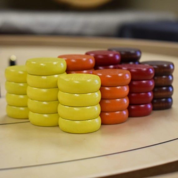 Crokinole Disc Party Pack - 52 Large Maple Discs In Neutral Colors With Velvet Pouch