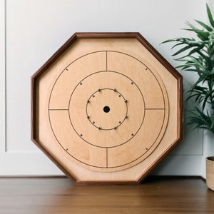 The Deluxe Crokinole Board - Traditional Octagon Game Set - 23-5/8 Inch Playing Surface