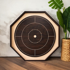 Walnut Crokinole Board for Beginners - Walnut & Maple Melamine - CNC engraved lines - Fast, water-resistant playing surface - Made in Canada