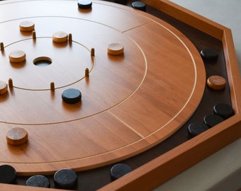 Planche de crokinole pour débutants - Mélaminé cerisier et noyer - Lignes gravées CNC - Surface de jeu rapide et résistante à l'eau - Fabriqué au Canada