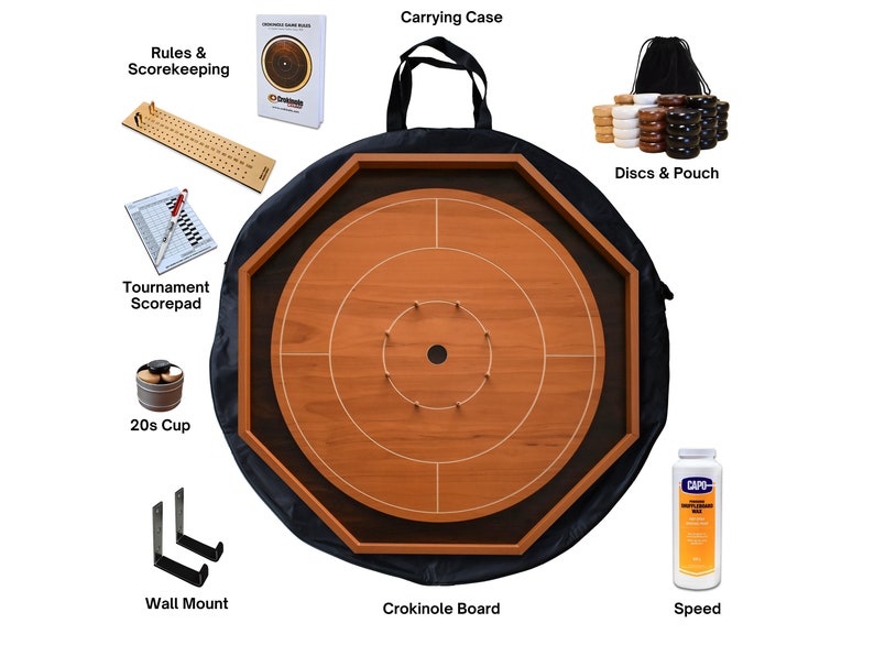 Cherry & Walnut Crokinole Board for Beginners - Traditional Crokinole Board Game Kit