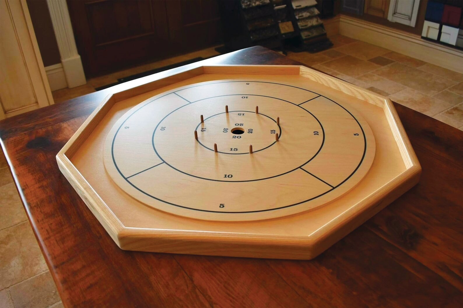  Tournament Crokinole Board Game 30 Inch, 2 in 1 Crokinole and  Checkers with 26” Playing Surface, Metal Pegs, Wooden Octagon Canadian  Tabletop Board Game Krokinole for Families and Friends : Office Products