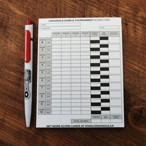 Crokinole Game & Tournament Score Cards (Pad)