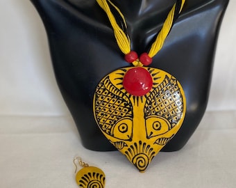 Set gele vissen terracotta ketting | Handgemaakte Indiase volkskunstsieraden