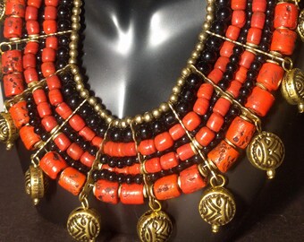 Red Coral Multi Strand Beaded Necklace