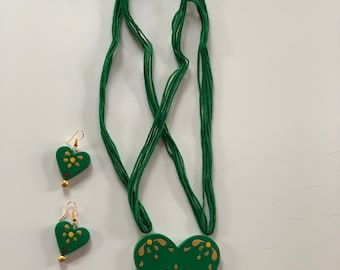 Green Terracotta Necklace and Earring Set