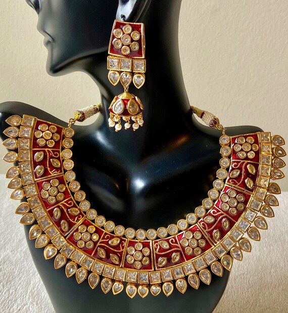 Buy Red Meenakari Polki Rajwada Necklace Set Online in India Etsy