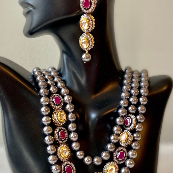 Black Pearl and Ruby necklace set