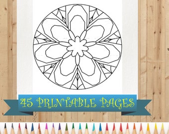 Mandala Libro para colorear de 45 páginas para adultos y niños / Descarga digital imprimible PDF / Regalo para colorear de arte de pared para aliviar el estrés