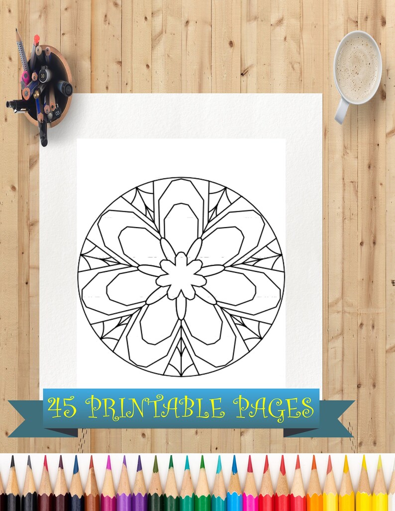 Mandala 45 Page Coloring Book for Adults and Kids Printable Digital