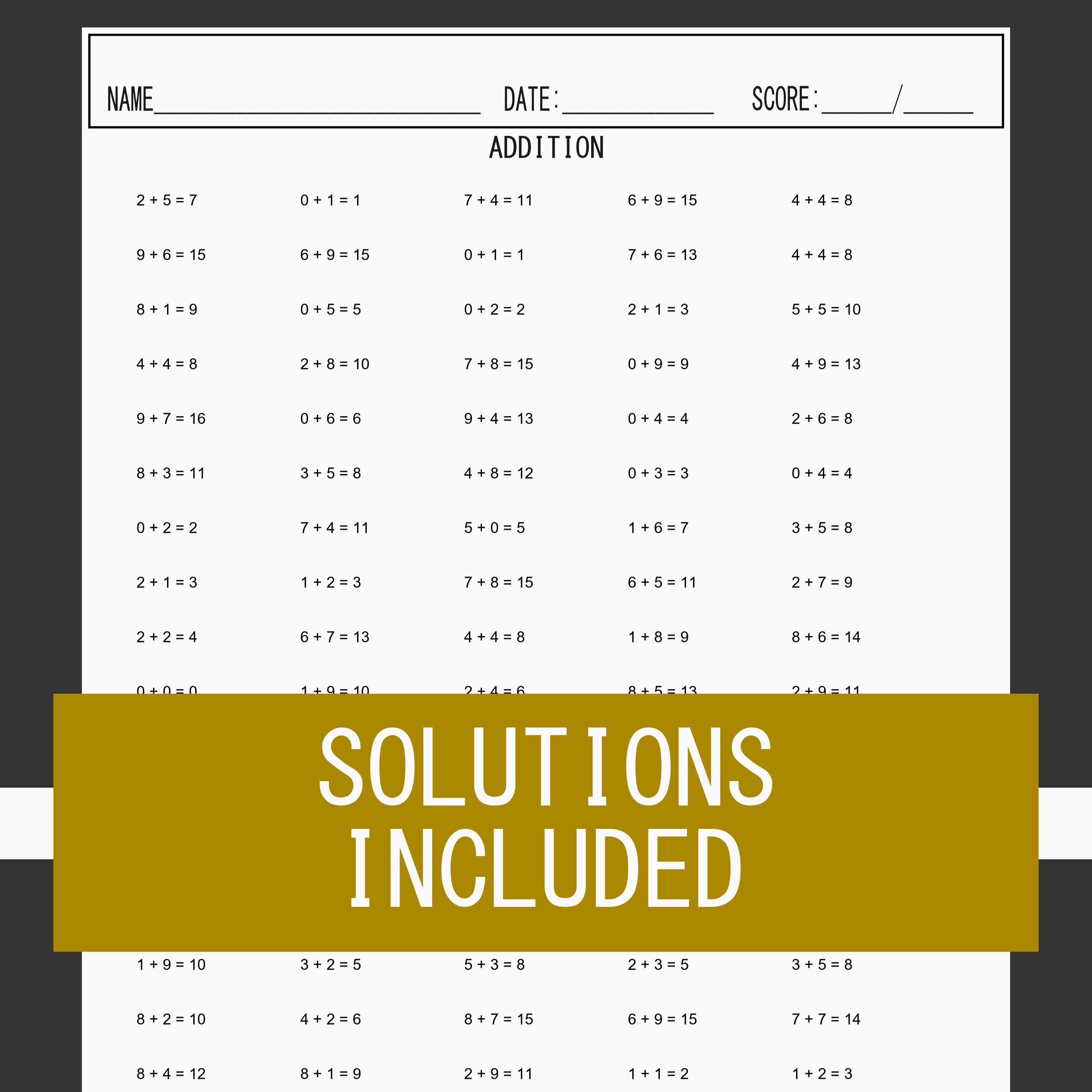 20 Printable Addition Worksheets, Single Digit, Fill in the Blanks ...