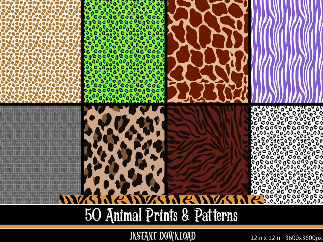 Animal Print Digital Paper | 50 Design Bundle | Animal Skin Patterns ...