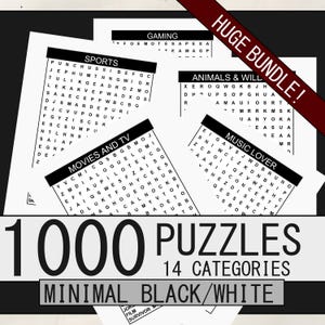 Word Search 1000 Puzzle Pages Word Find Relaxation, Printable Sheets PDF, Brain Workout, Pen and Paper Puzzles, Word Searches Bundle Book
