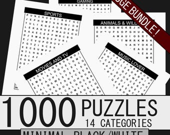 Woord zoeken 1000 puzzelpagina's Woord zoeken Ontspanning, afdrukbare vellen pdf, hersentraining, puzzels met pen en papier, bundelboek woordzoekopdrachten
