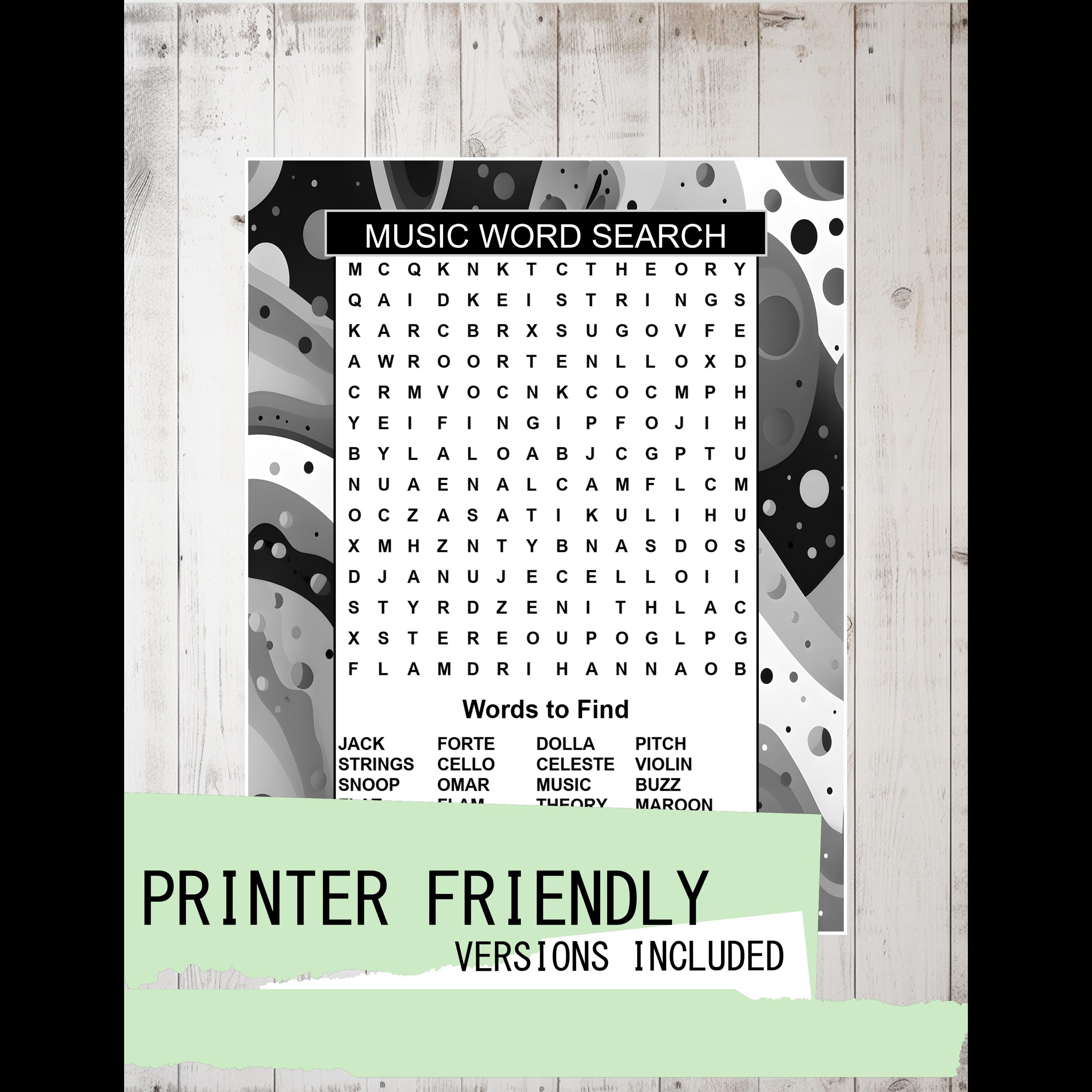 Download and print Music Word Searches Printable (Free PDF)