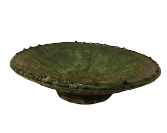 Handmade Tamegroute Green Ceramic Platter – Moroccan Rustic Decor