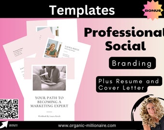 Template Pink Canva Editable resume E-mail header signature, youtube thumbnail banner, social media branding bundle kit