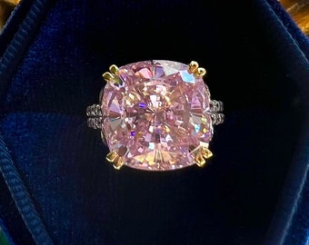 10CT Jumbo Size DIAMOND Huge Radiant/Cushion 14x14mm Fabulous Engagement Ring Exquisite Statement Ring Victorian Style 925 silver w 18KGP