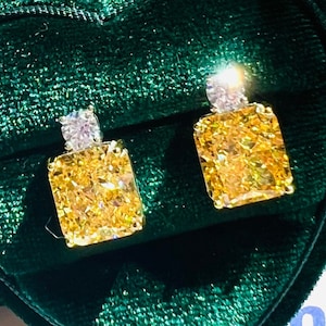 5ct Mini Canary Elegant Victorian Vivid Yellow diamond 9x14mm Stud Earring High-end Design Fabulous Jewelry 925 silver 18K Gold plated