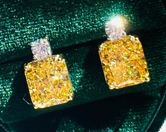 5ct Mini Canary Elegant Victorian Vivid Yellow diamond 9x14mm Stud Earring High-end Design Fabulous Jewelry 925 silver 18K Gold plated
