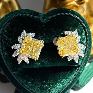 Canary Diamond Earring Fancy Yellow Diamond Luxury Earring Yellow Shiny Exquisite Vintage style ART DECO Design Earring  S925 w18KGP