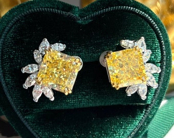 Canary Diamond Earring Fancy Yellow Diamond Luxury Earring Yellow Shiny Exquisite Vintage style ART DECO Design Earring  S925 w18KGP