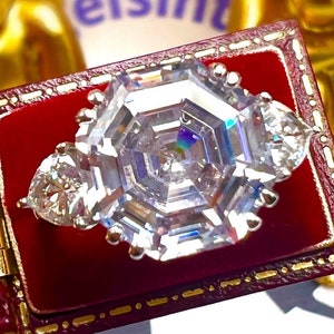 5 Carat Hexagon Lab Grown Diamond Simulant D Color Asscher Cut Promise Ring, Bridal Engagement Ring, December Birthstone S925/14K/18K