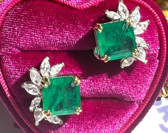 Emerald Earring Exquisite Jewelry Vintage style ART DECO design 10x10mm Earring 925 silver w 18KGP Fabulous Emerald May Birthstone