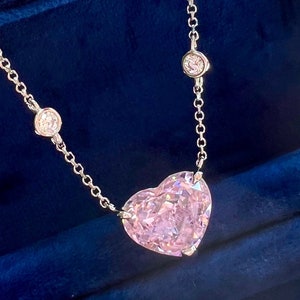 2Ct PINK DIAMOND Heart Pendant Danity Minimalist Heart Necklace 12x10mm S925/ 14K/ 18K