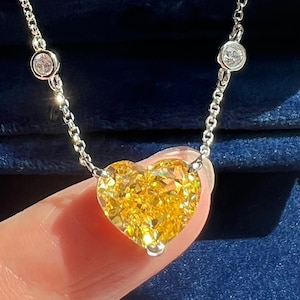 1 Carat Mini Canary Yellow Heart Diamond Pendant Sweet Heart Best Gift 4 Her, Fancy Canary Yellow Diamond Pendant S925/14K/18K