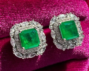 Fabulous Emerald Cut Earring 7x7mm Exquisite Jewelry Vintage style ART DECO design Earring 925 silver with 18KGP Simulated Emerald