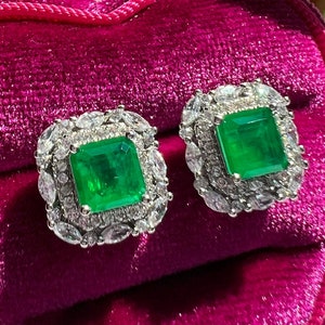 Fabulous Emerald Cut Earring 7x7mm Exquisite Jewelry Vintage style ART DECO design Earring 925 silver with 18KGP Simulated Emerald
