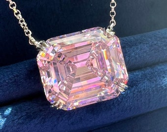 4 Carat Light Pink Rectangle Simulated Diamond Pendant Emerald Cut Exquisite Vintage ART DECO Style Gift For Her S925/14K/18K Gold