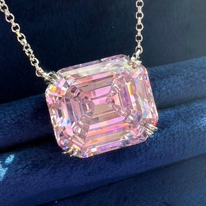 4 Carat Light Pink Rectangle Simulated Diamond Pendant Emerald Cut Exquisite Vintage ART DECO Style Gift For Her S925/14K/18K Gold