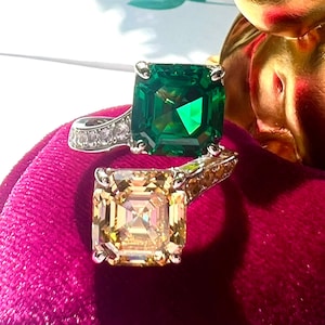 Toi et Moi EMERALD Ring TWIST Vintage Style Vibrant Green Emerald Magnificent RING Adjustable Size 7-9 S925/14K/18K Gold