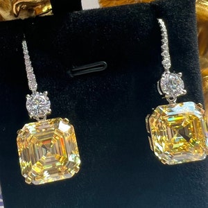 7ct Canary Diamond Luxury Earring Party Queen&#39;s Choice Exquisite Vintage ART DECO style/ Dangle Chandelier Earring 925 silver with 18KGP