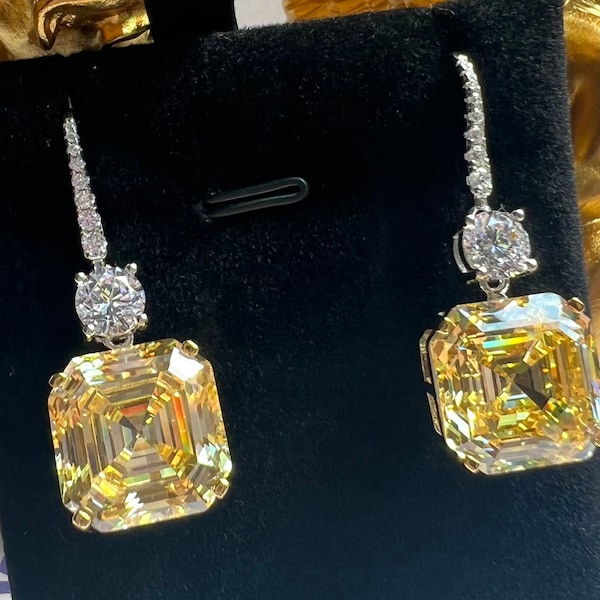 7ct Canary Diamond Luxury Earring Party Queen's Choice Exquisite Vintage ART DECO style/ Dangle Chandelier Earring 925 silver with 18KGP